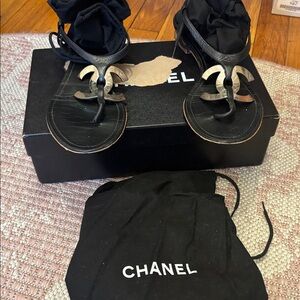 Chanel 38 sandal black will ship in box and dust bags